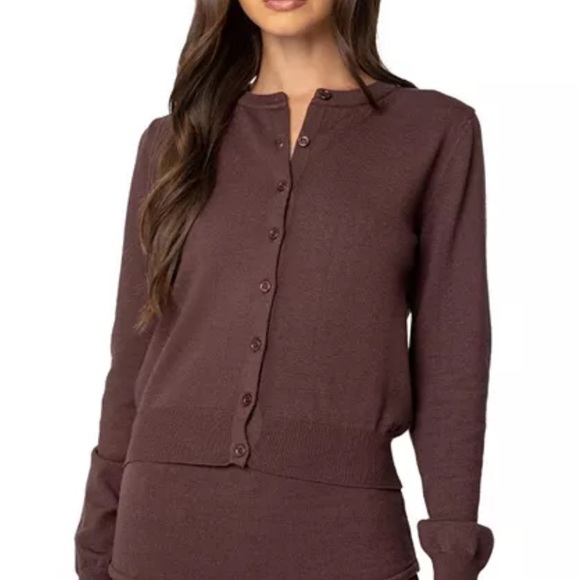 august silk Sweaters - August Silk Silk Blend Chocolate Brown Long Sleeve Button Front Cardigan Sweater